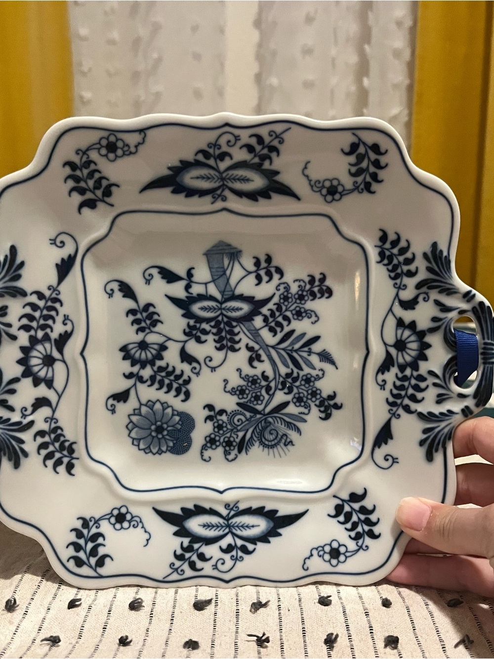 Vintage Blue Danube Japan Blue Onion Square Handled Serving Platter